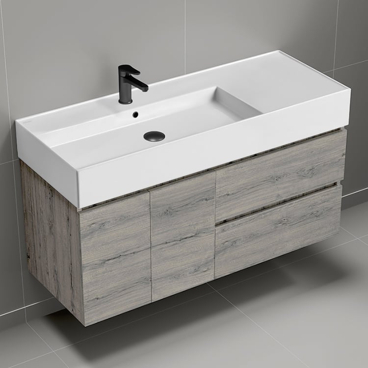 Nameeks BLOCK90 Modern Bathroom Vanity, Wall Mounted, 48 Inch, Grey Oak